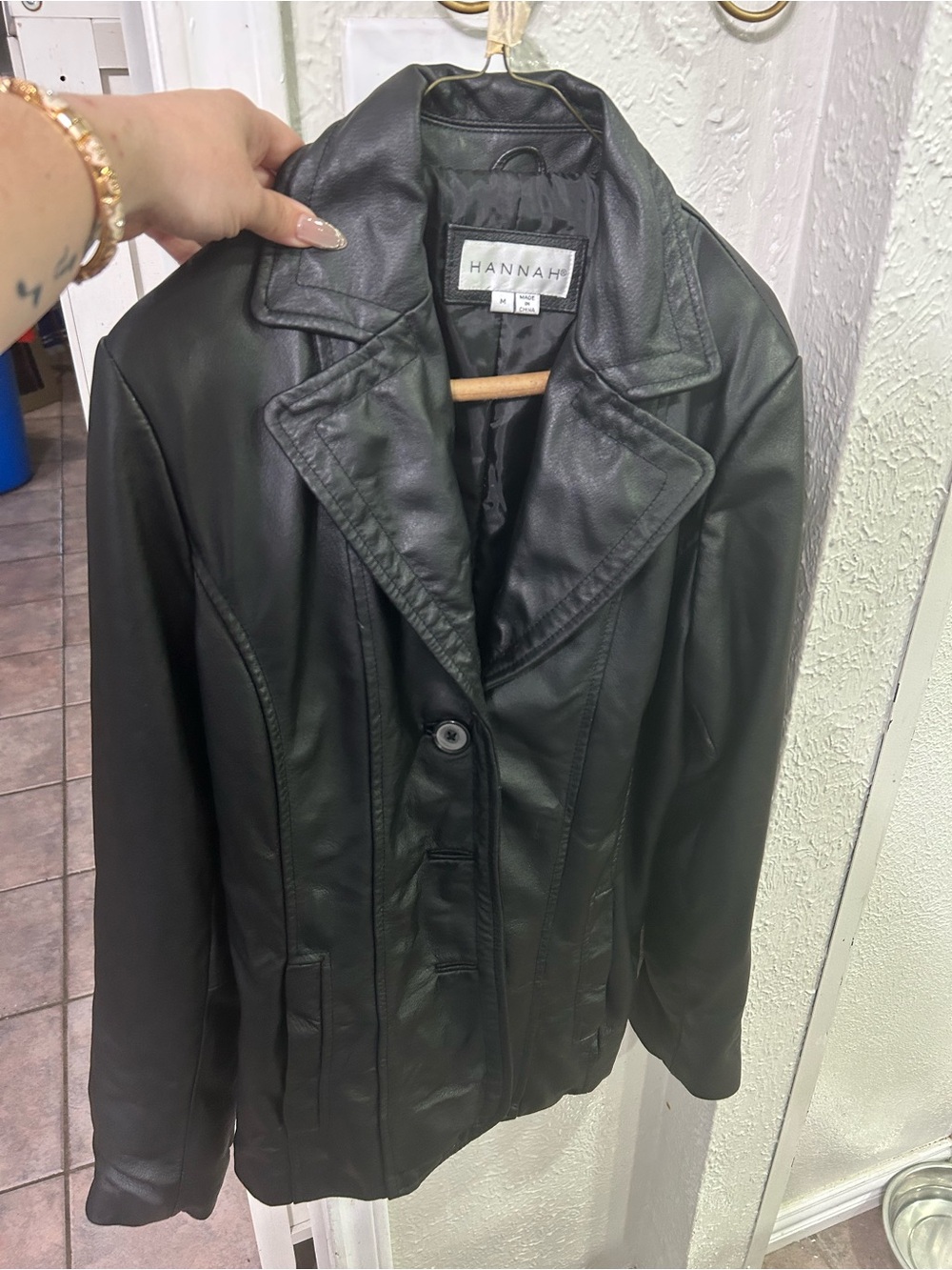 Hannah Black Faux Leather Button-Front Jacket